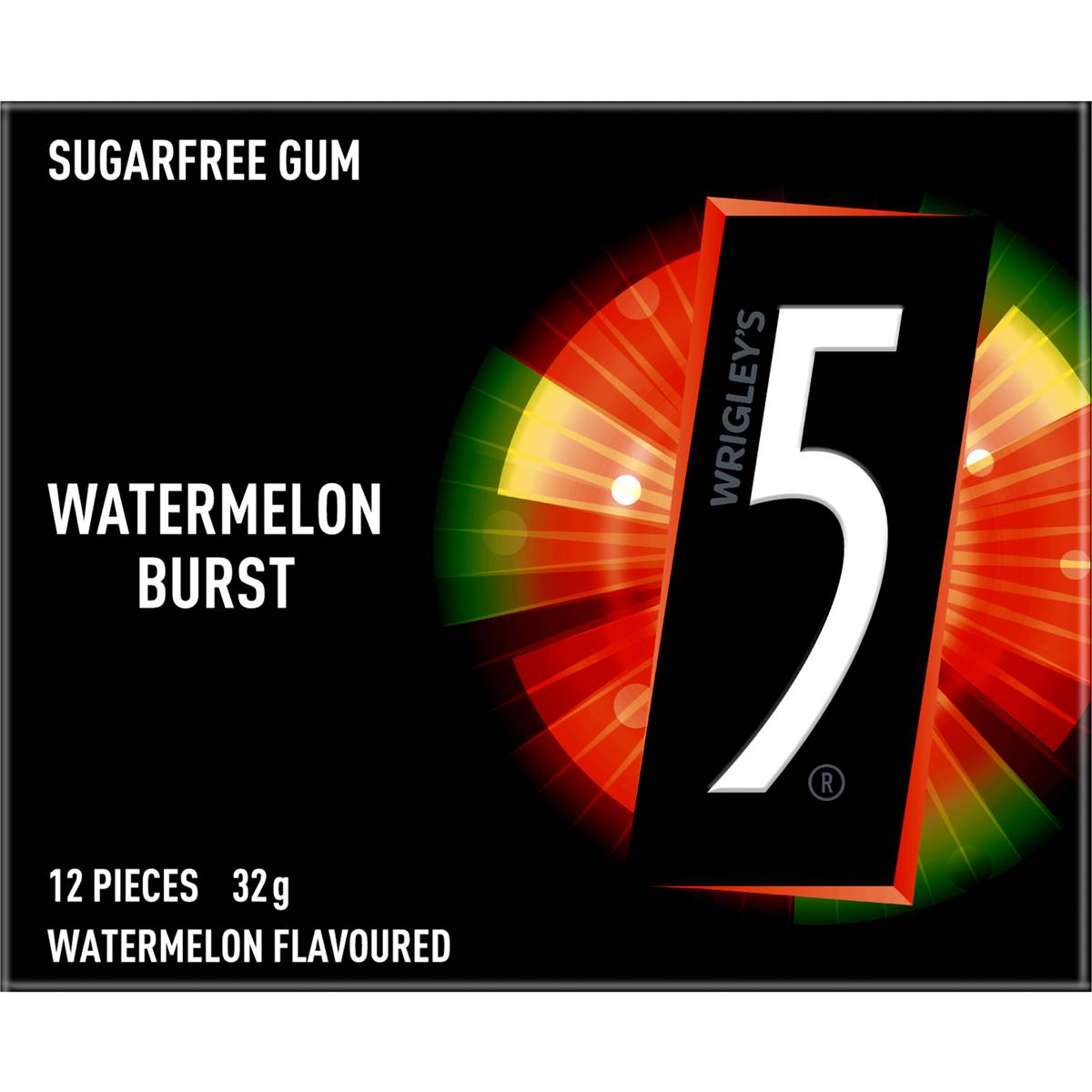 Calories in Wrigley's 5 Gum Watermelon Burst Sugar Free