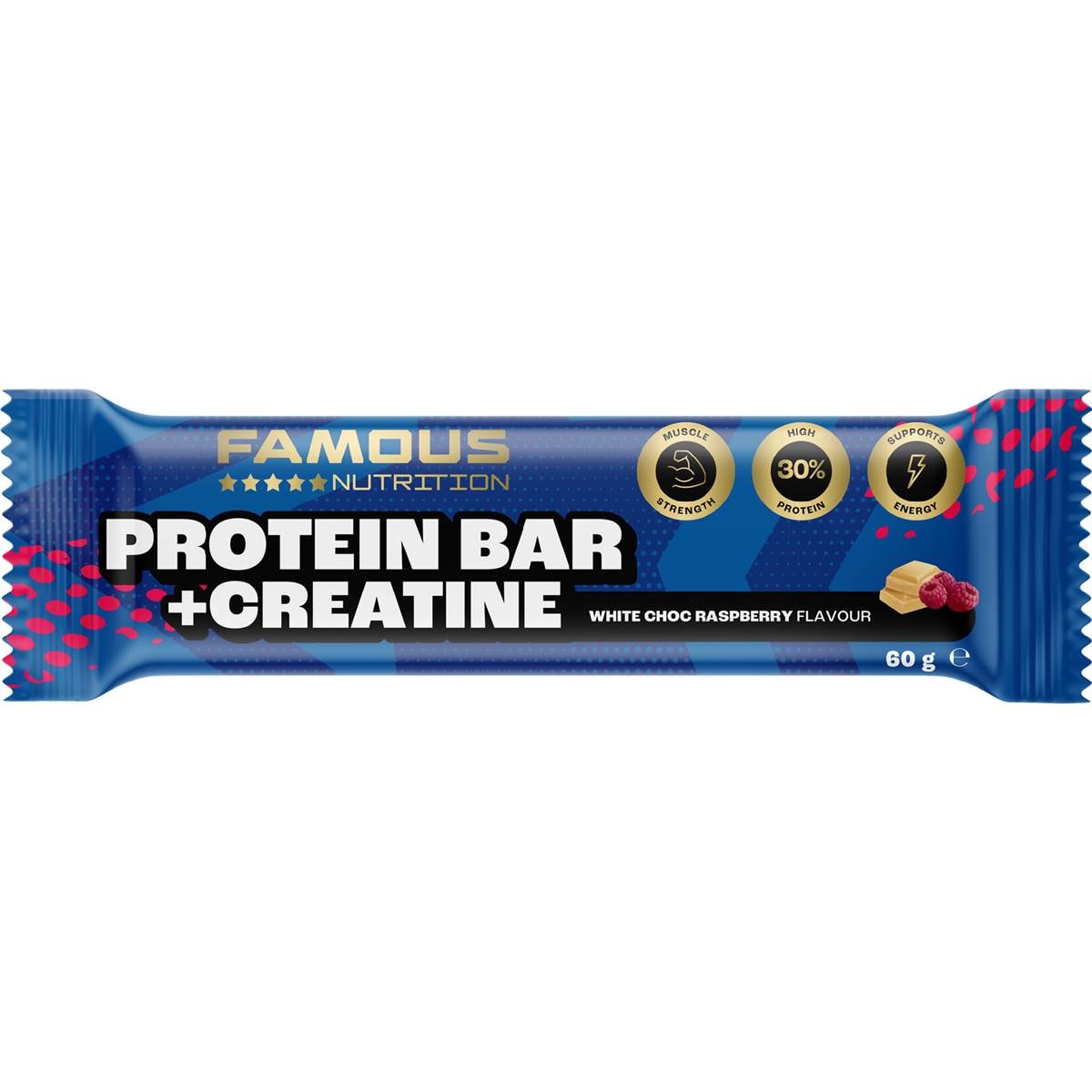 Famous Nutrition Sport Protein & Creatine Bar White Choc Raspberry 60g