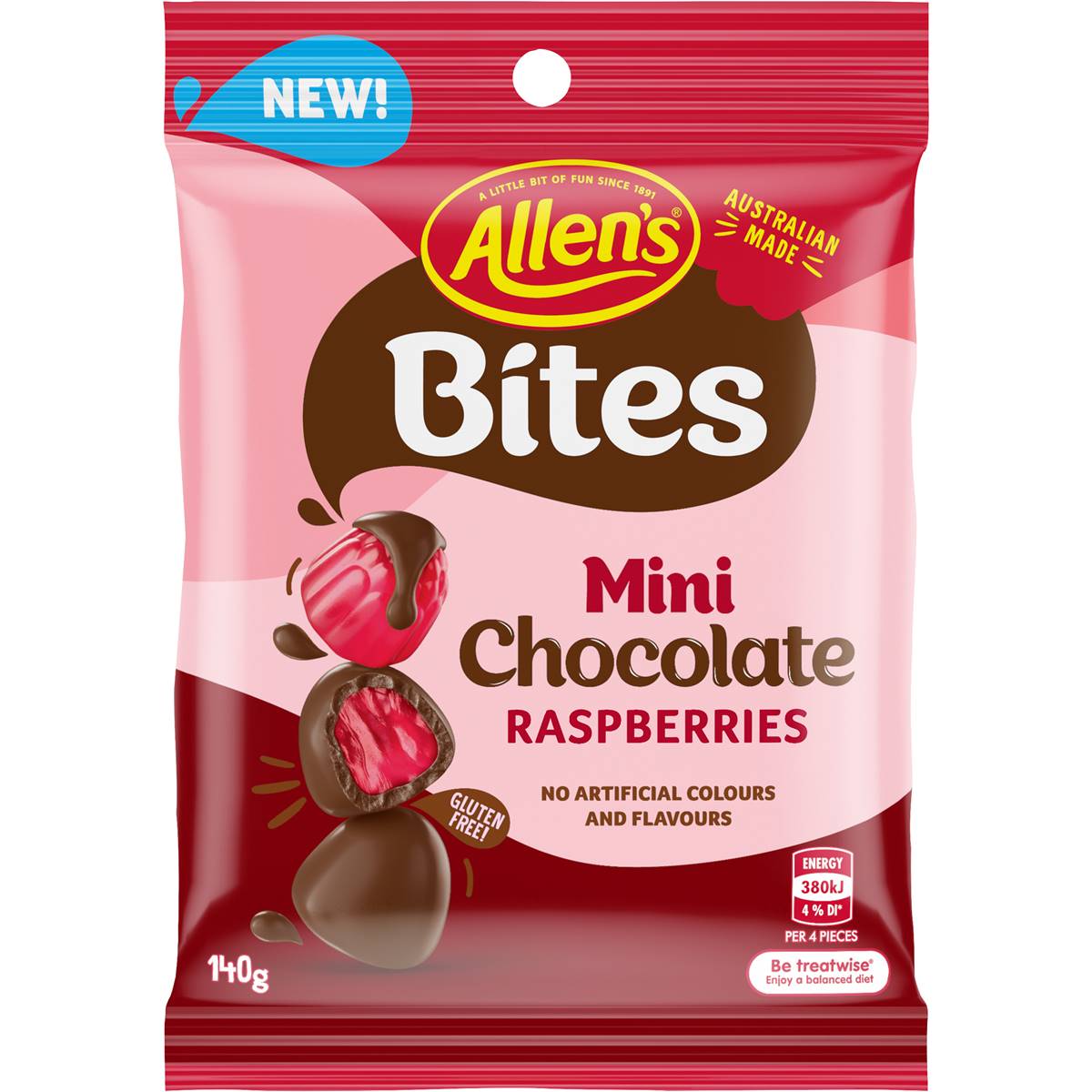 Calories in Allen's Bites Mini Chocolate Coated Raspberries