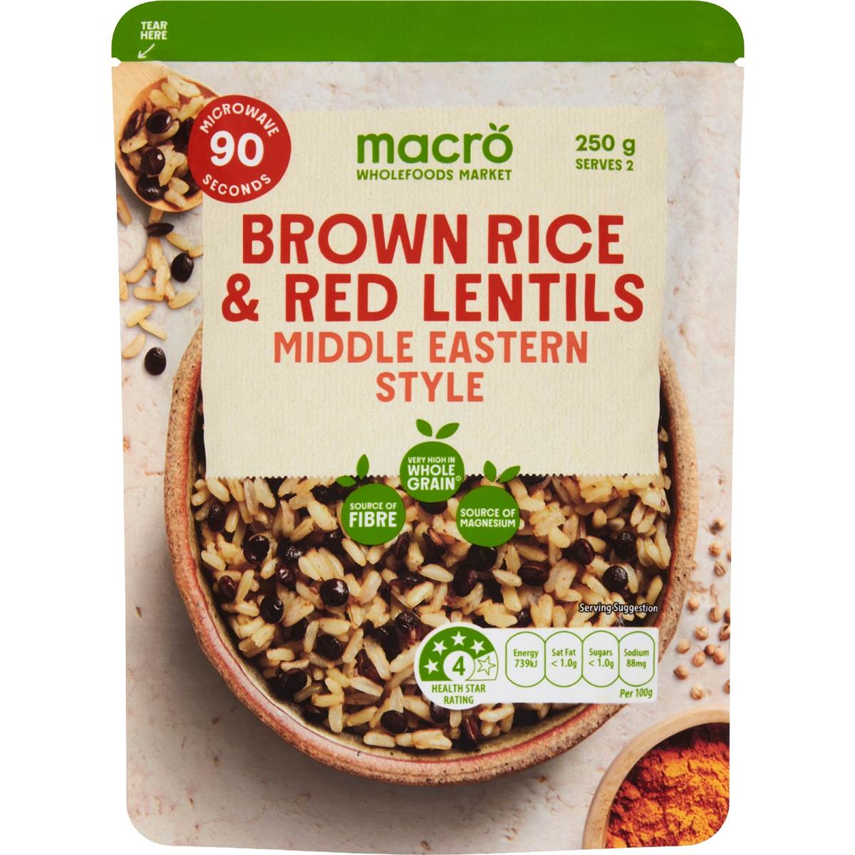 Macro Brown Rice & Red Lentils Pouch Middle Eastern Style