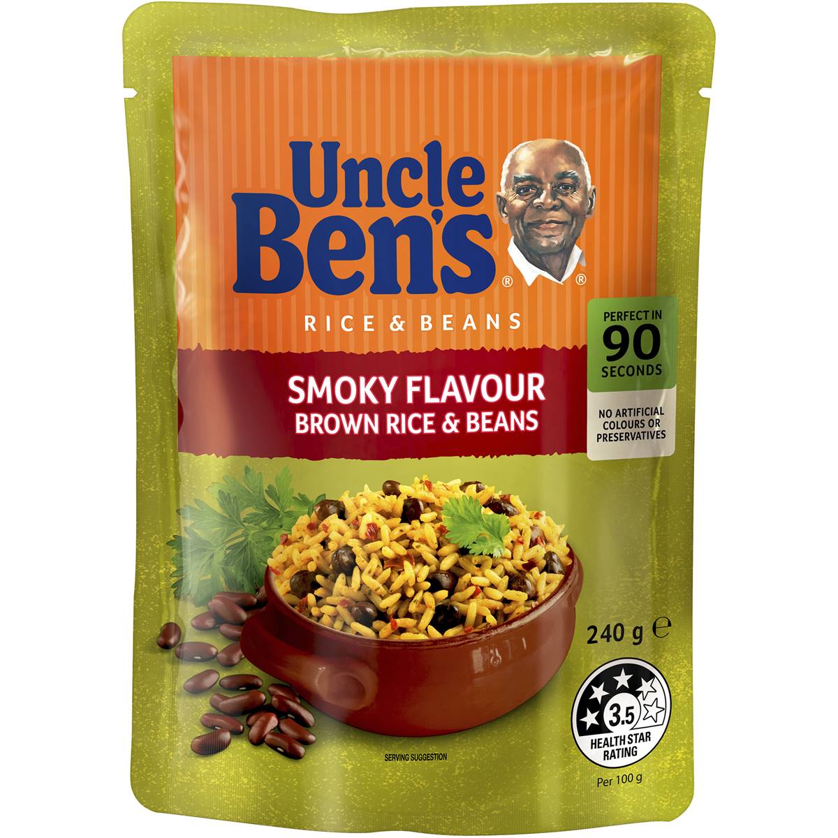 Calories in Uncle Ben's Smokey Flavour Brown Rice & Beans calcount