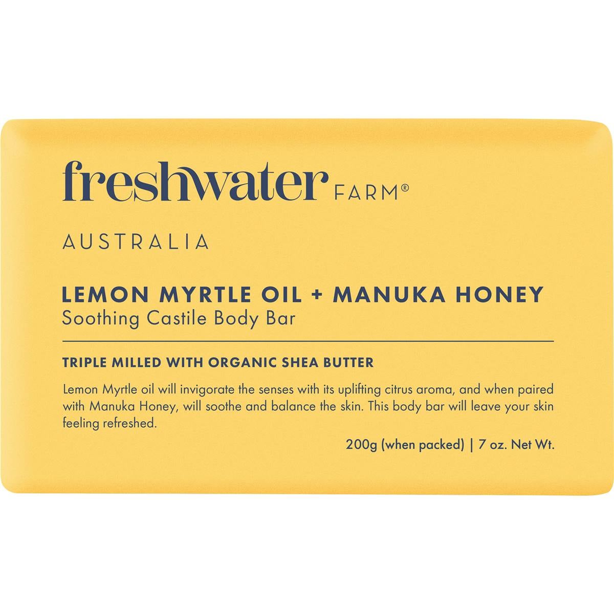Freshwater Farm Australia Lemon Myrtle Oil + Manuka Honey Soothing Body Bar 200g