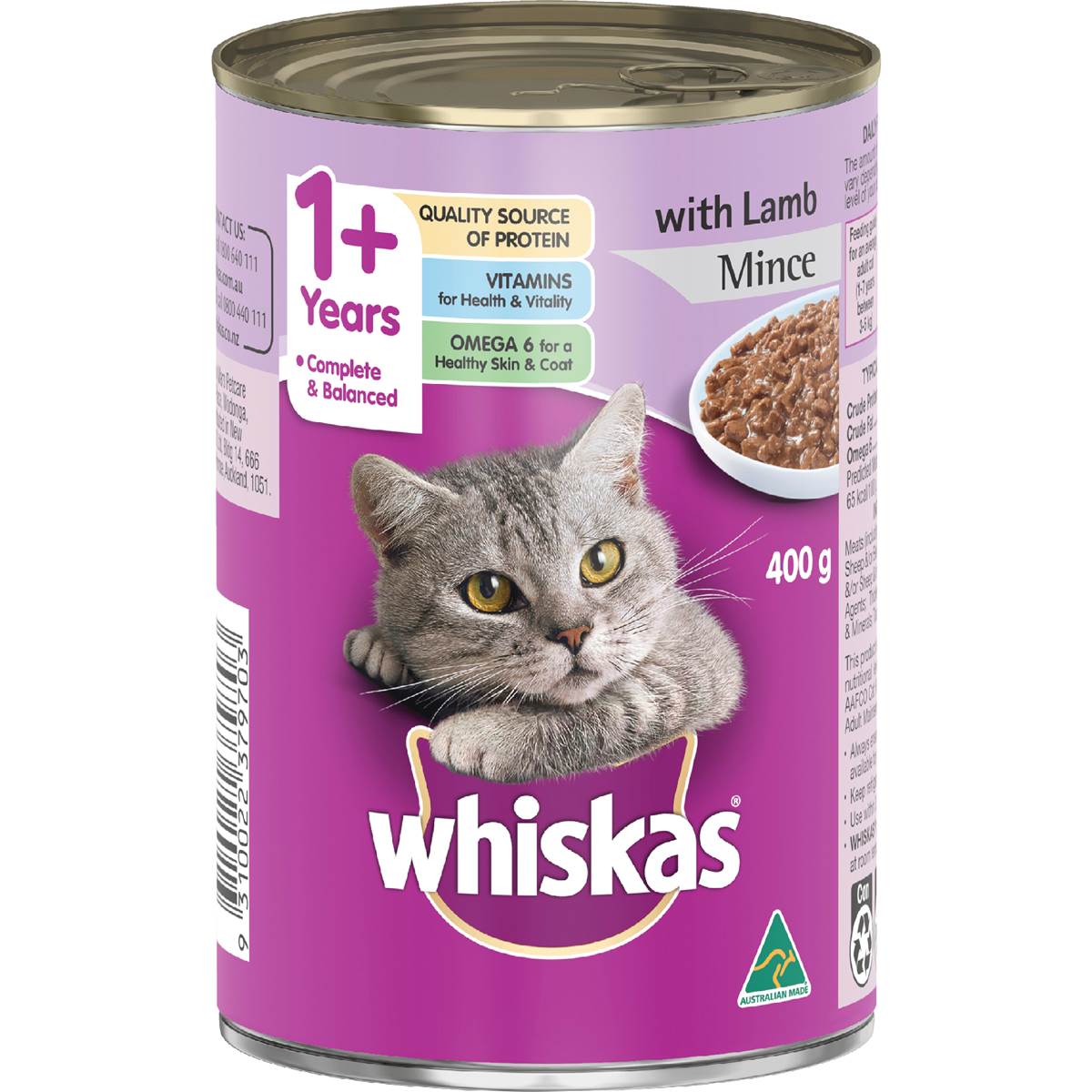 Whiskas 1+ Years Wet Cat Food Lamb Mince 400g