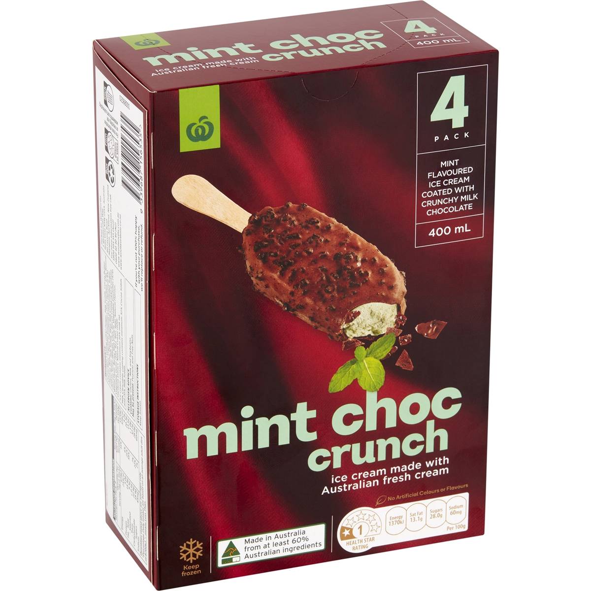 Calories in Woolworths Mint Choc Crunch Ice Cream