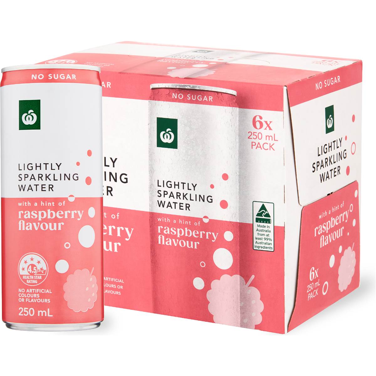 Woolworths Lightly Sparkling Water Cans Raspberry