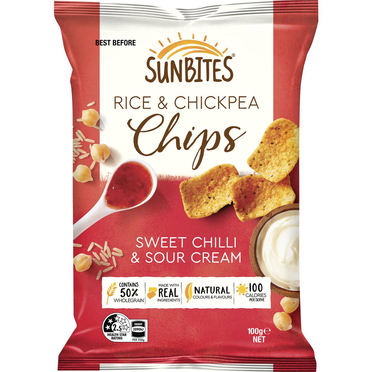Calories in Sunbites Rice & Chickpea Chips Sweet Chilli & Sour Cream