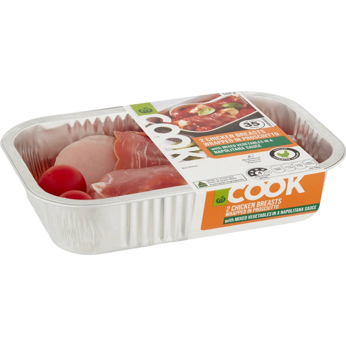 Calories in Woolworths Cook Chicken Breasts Wrapped In Prosciutto With Sauce