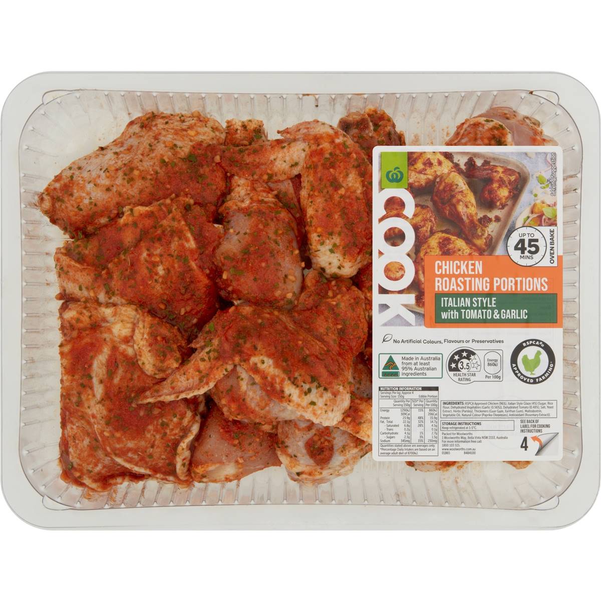 Calories in Woolworths Cook Chicken Roasting Portions Italian Style