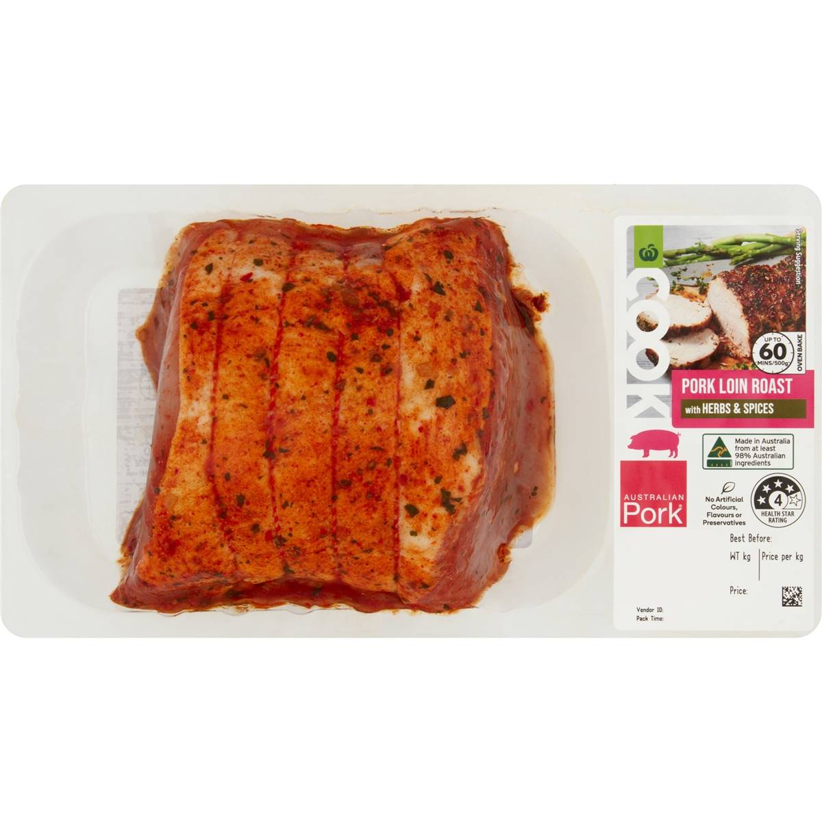 Calories in Woolworths Cook Pork Loin Roast With Herbs & Spices