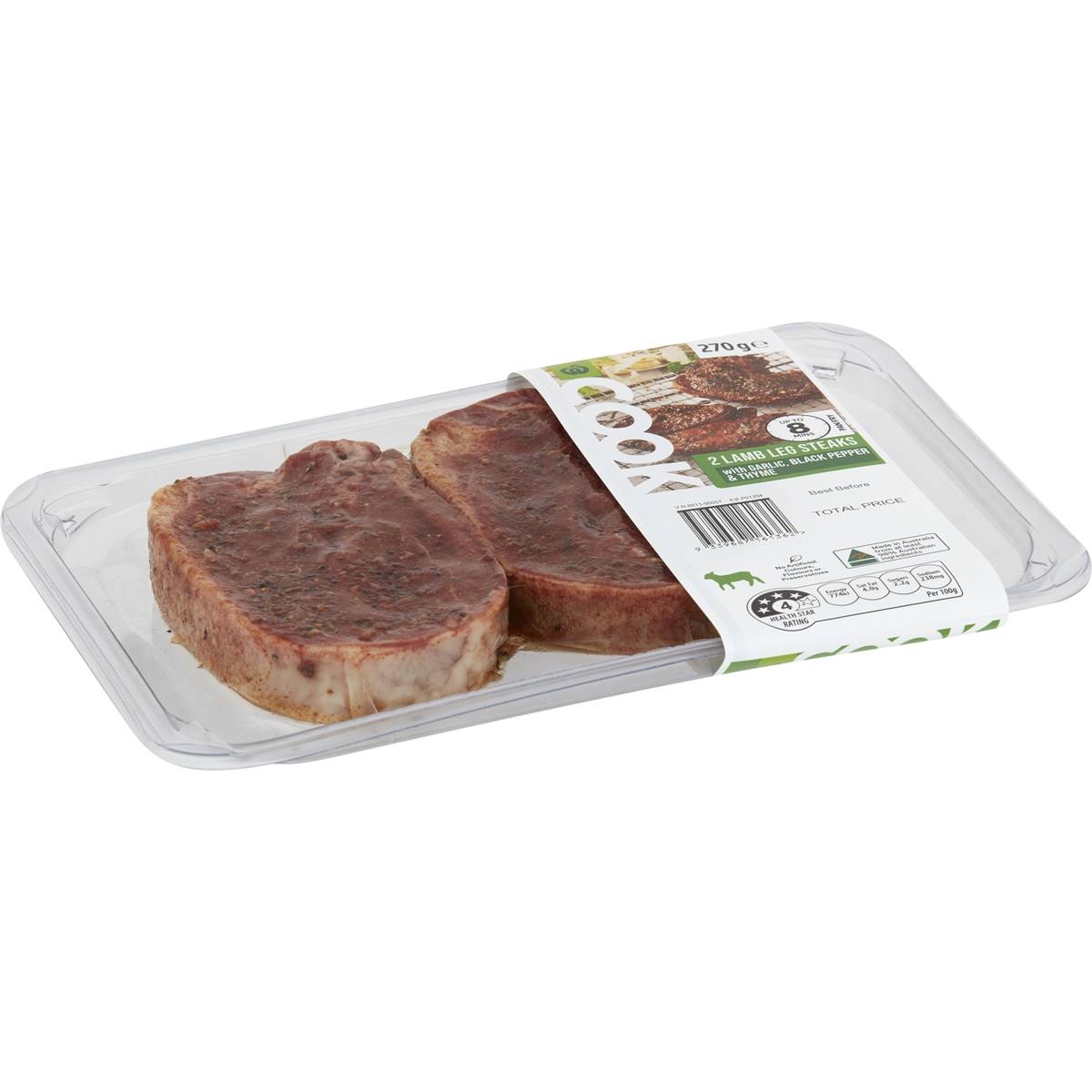 Calories in Woolworths Cook Marinated Lamb Steaks With Thyme Pepper & Garlic