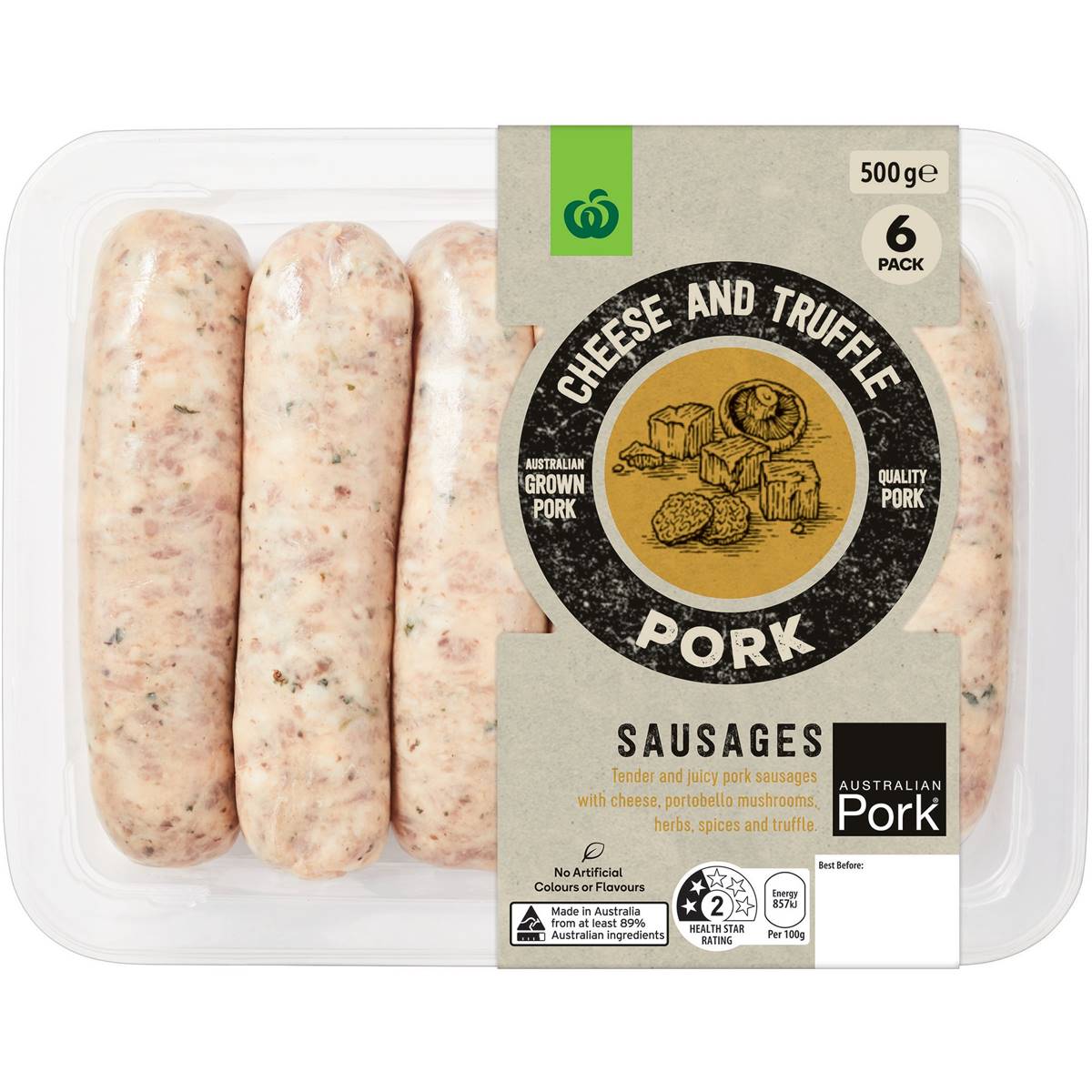 Calories in Woolworths Cheese & Truffle Pork Sausages