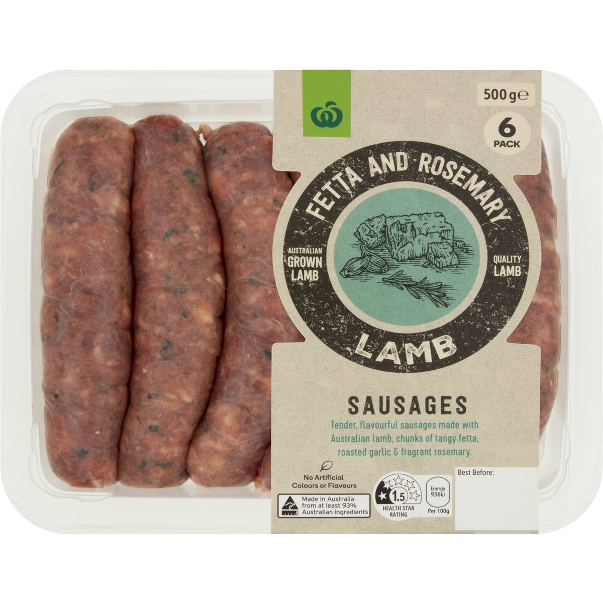 Calories in Woolworths Fetta & Rosemary Lamb Sausages