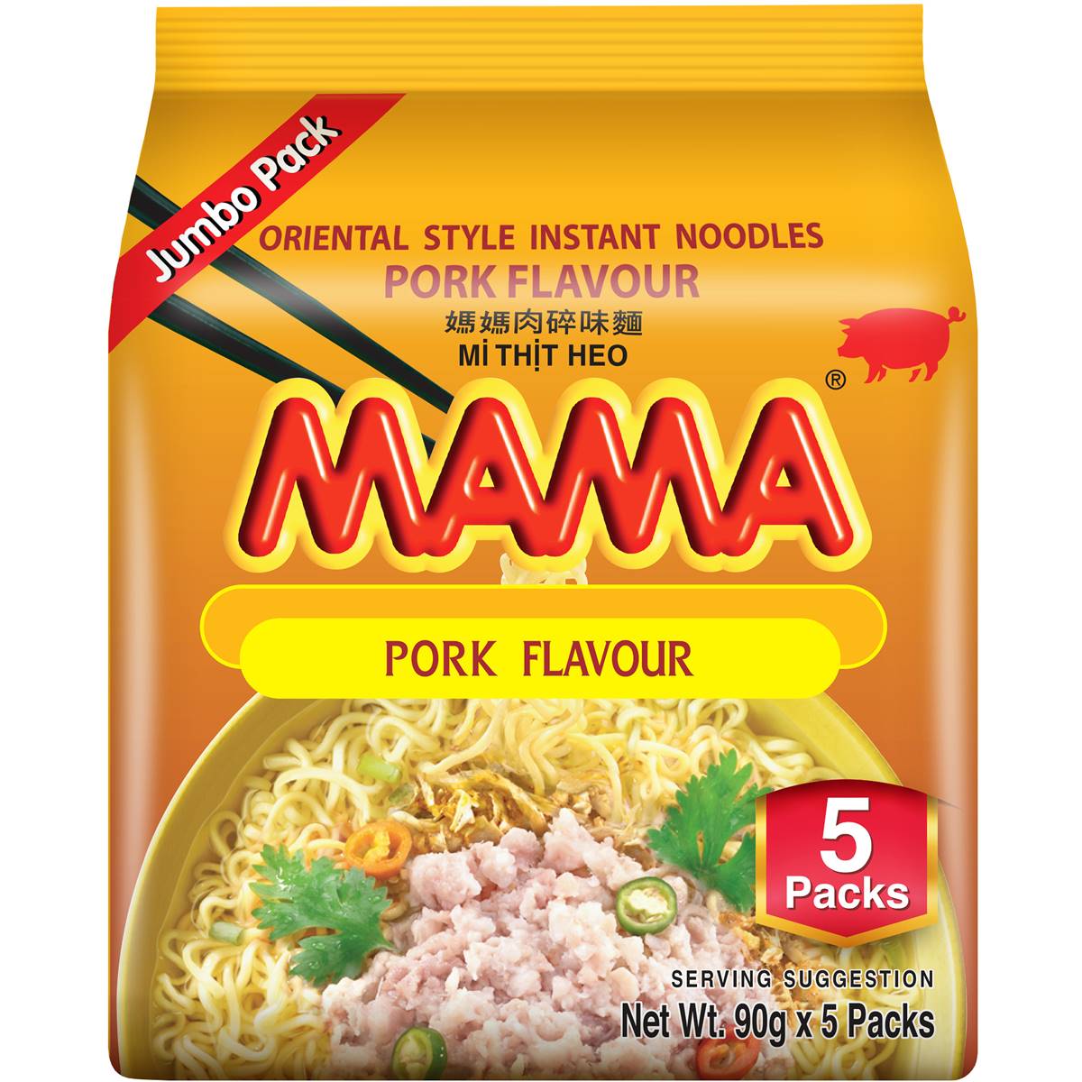 Calories in Mama Pork Flavour Instant Noodles Jumbo Pack calcount