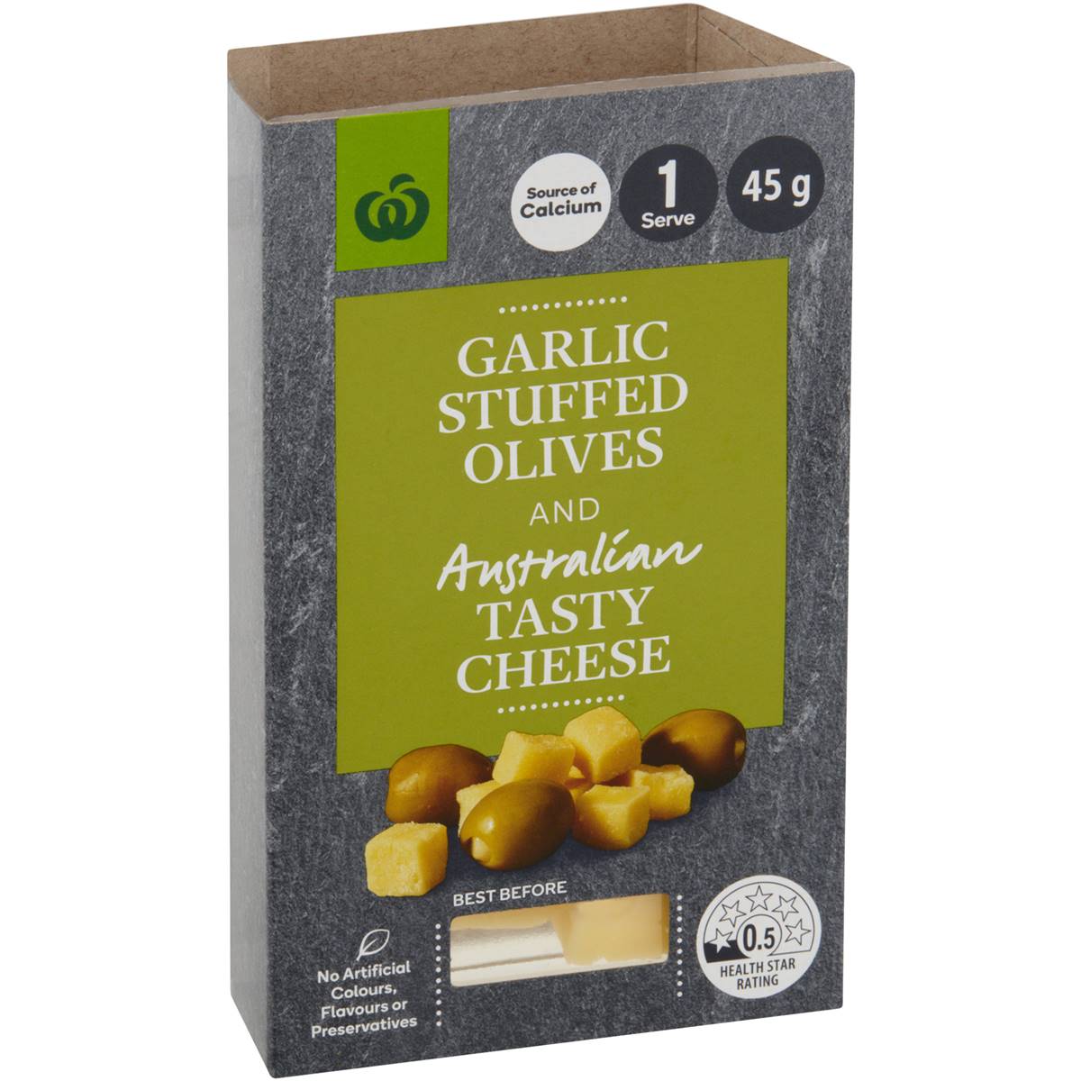 Calories in Woolworths Tasty Cheese & Garlic Stuffed Olives