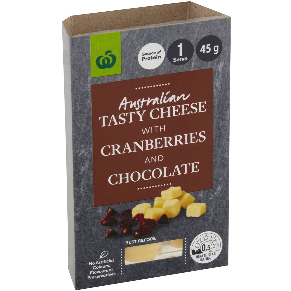 Calories in Woolworths Tasty Cheese Cubes With Cranberries & Chocolate