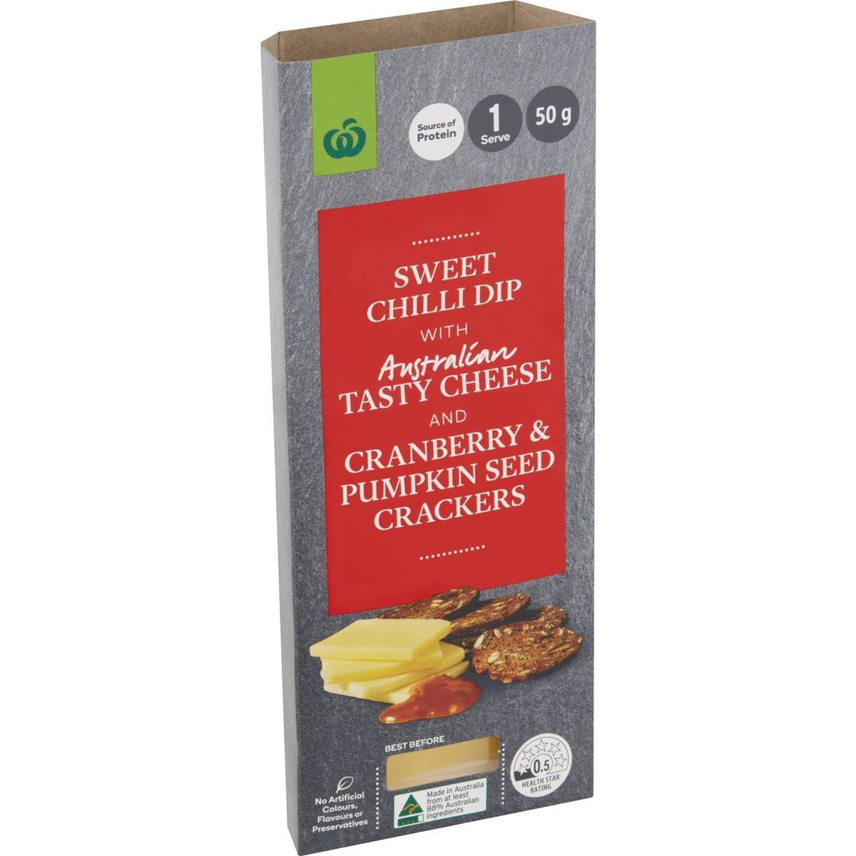 Calories in Woolworths Cheese Slices With Sweet Chilli Dip & Artisan Crackers