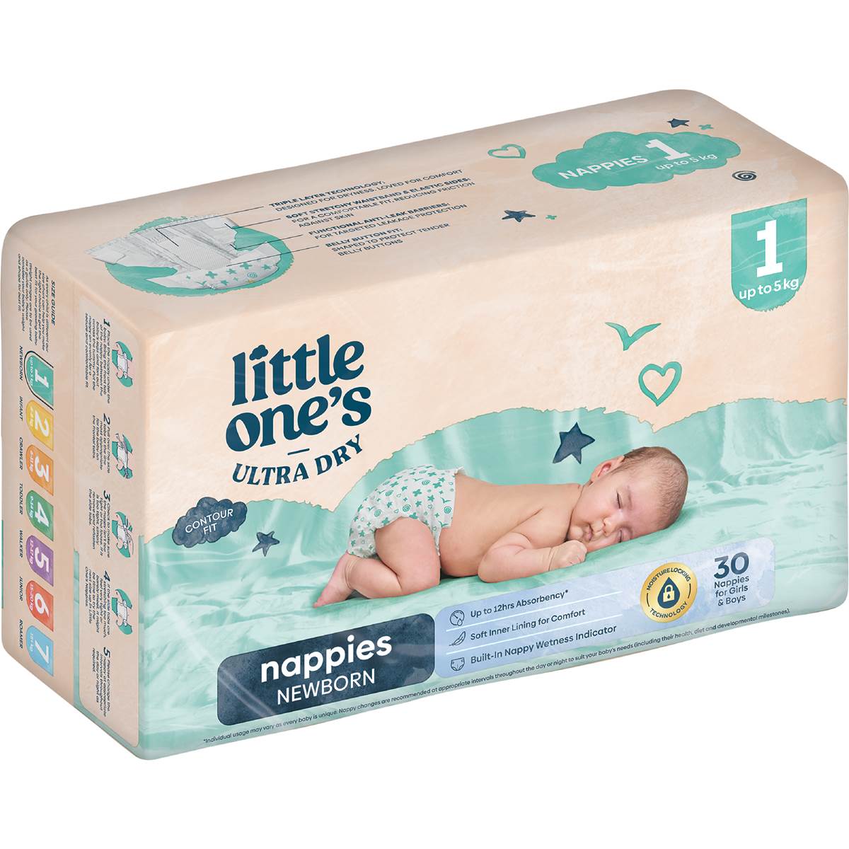 Little One's Ultra Dry Nappies Size 1 Newborn (5+kg) 30 pack