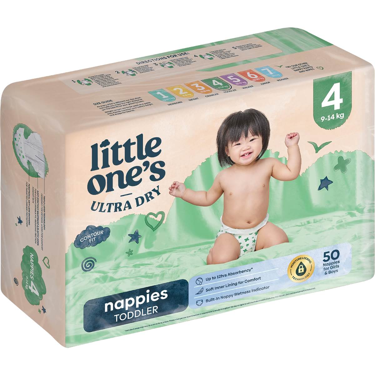 Little One's Size 4 Ultra Dry Nappies Toddler 9-14kg Boys & Girls 50 pack
