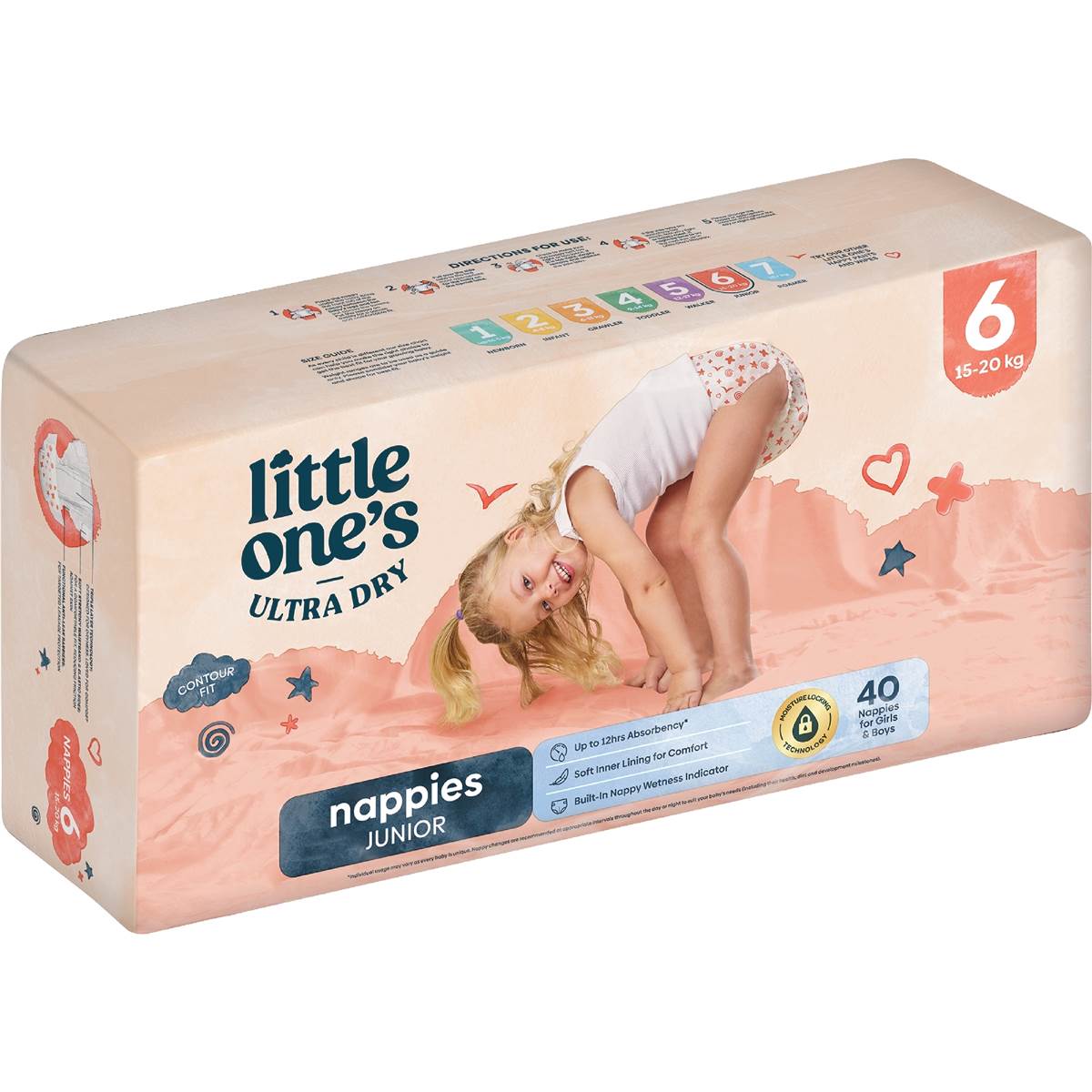 Little One's Size 6 Ultra Dry Nappies Junior 15-20kg Boys & Girls 40 pack