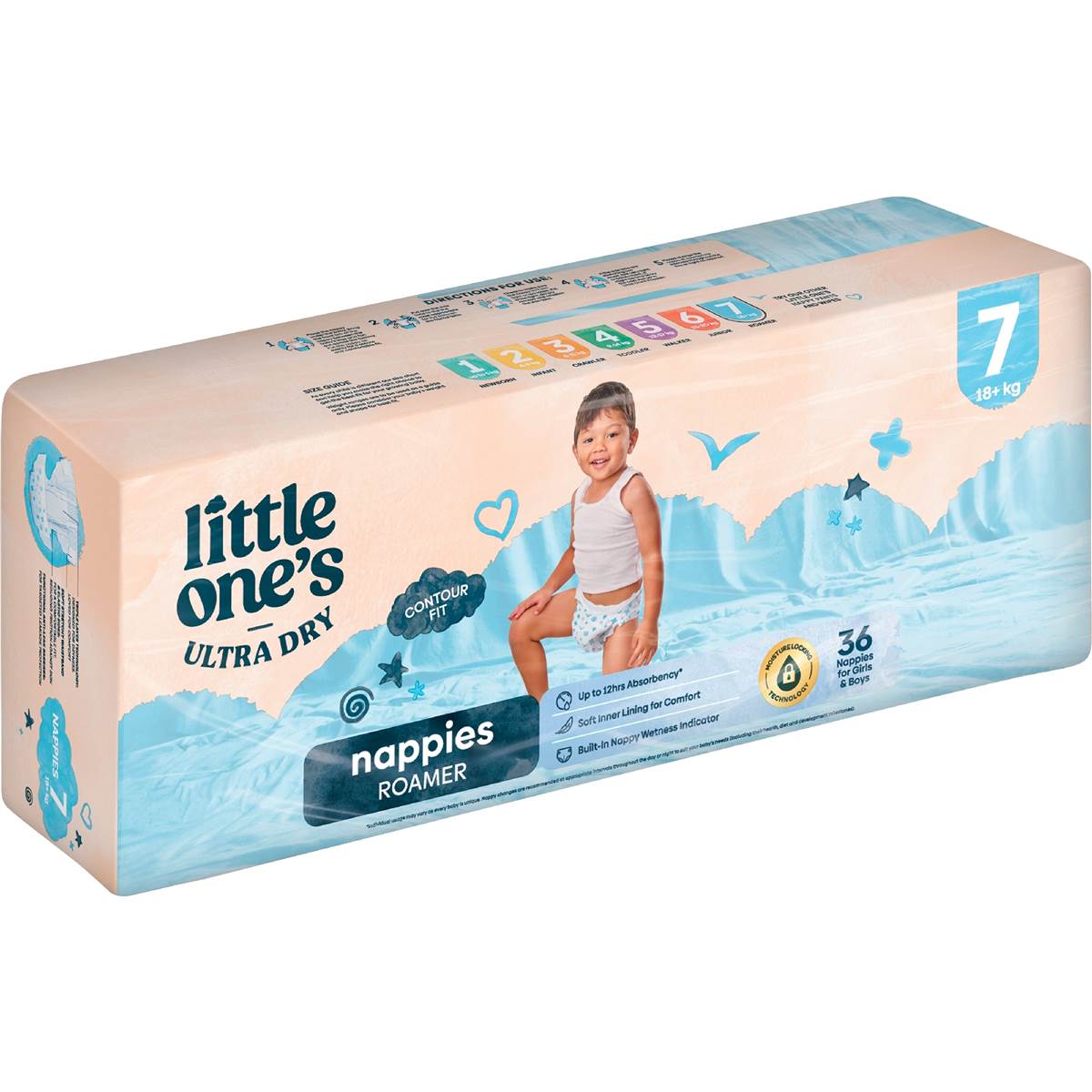 Little One's Ultra Dry Roamer Nappies Size 7 18+ kg Boys & Girls 36 pack