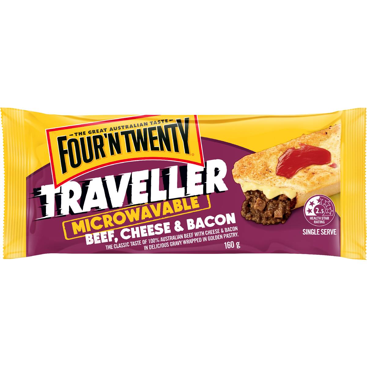 Four'N Twenty Traveller Microwavable Pie Beef Cheese & Bacon 160g