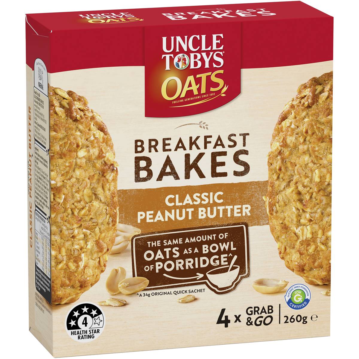 Calories in Uncle Tobys Oats Breakfast Bakes Cereal Bar Classic Peanut Butter