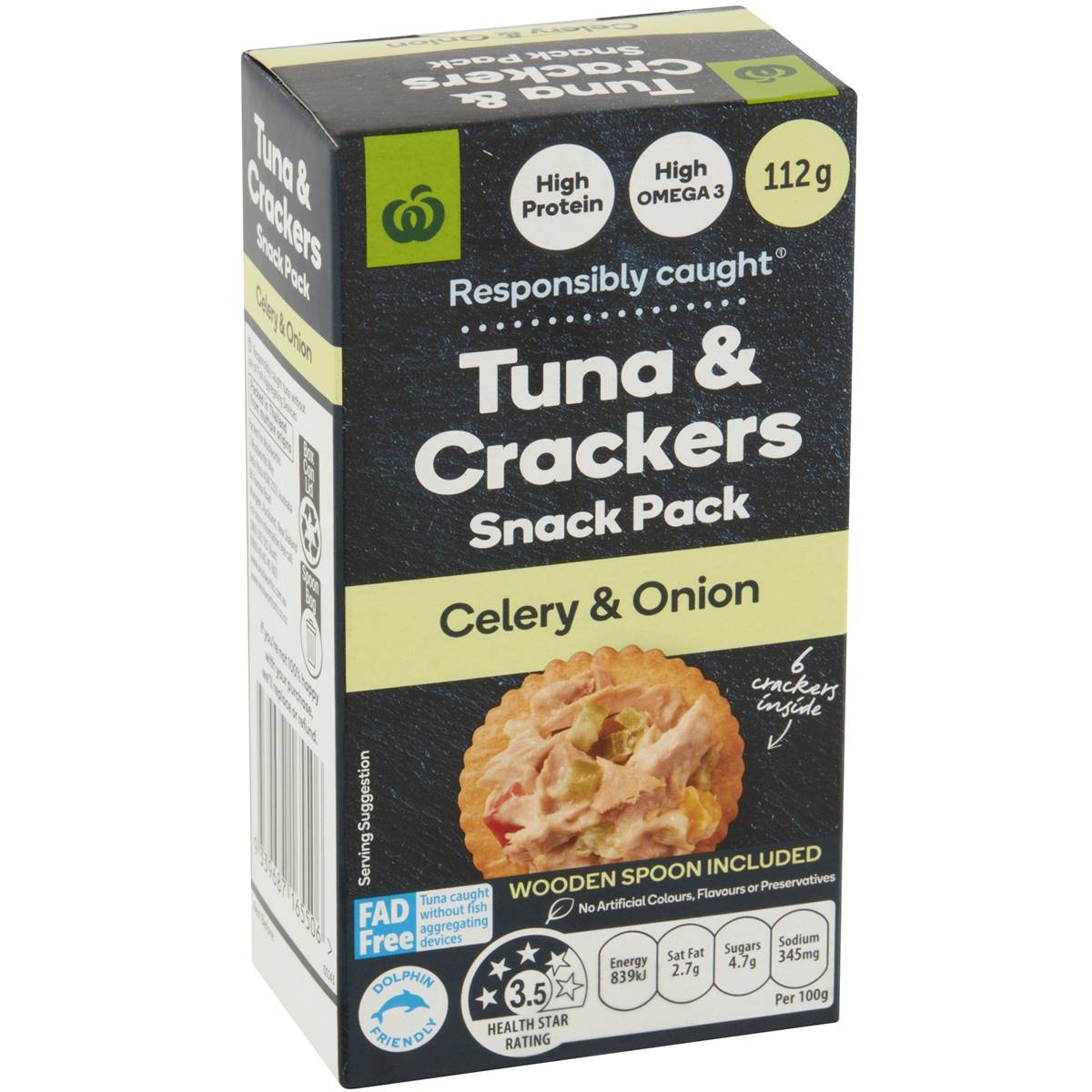 Calories in Woolworths Tuna & Crackers Snack Pack Celery & Onion