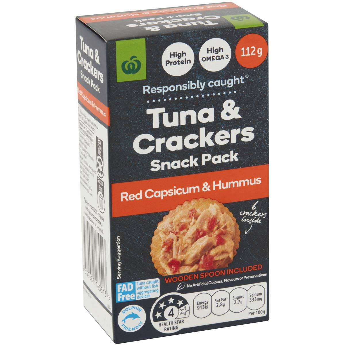 Calories in Woolworths Tuna & Crackers Snack Pack Red Capsicum & Hummus