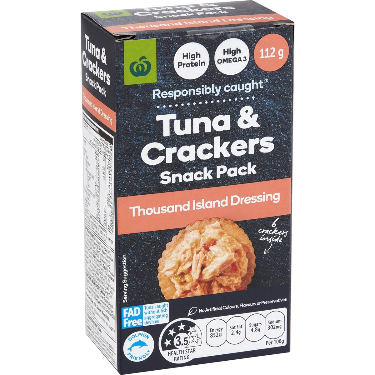 Calories in Woolworths Tuna & Crackers Snack Pack Thousand Island