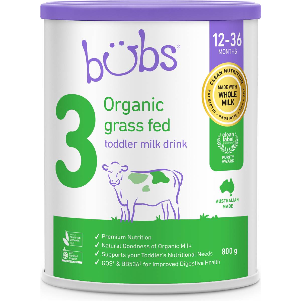 Bubs Organic Grass Fed Toddler Formula Stage 3 800g
