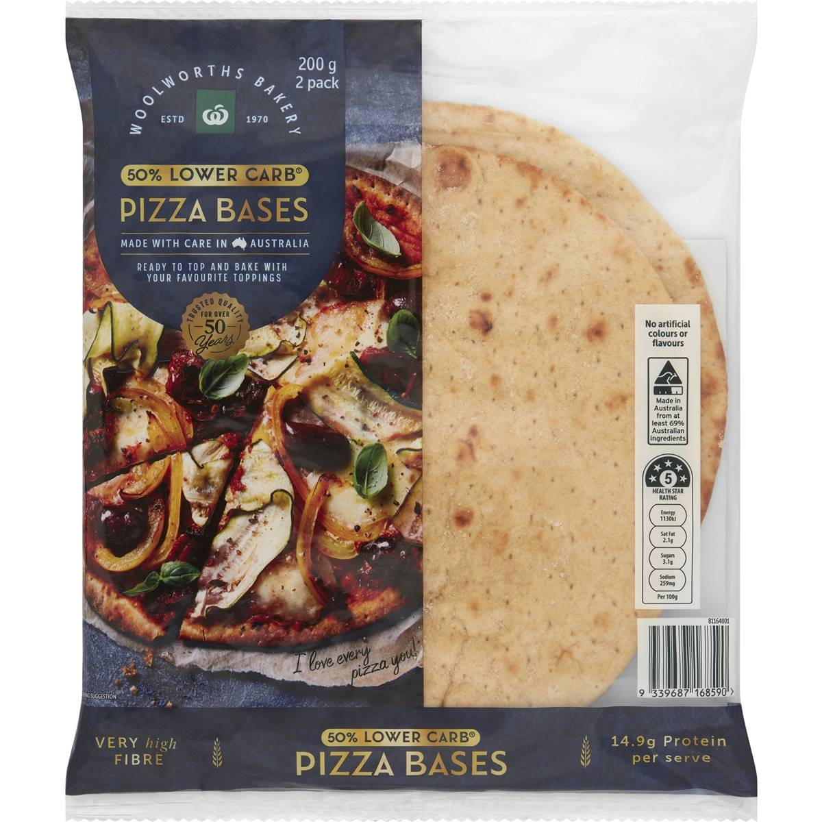 Calories in Woolworths High Protein Lower Carb Thin Crust Pizza Base