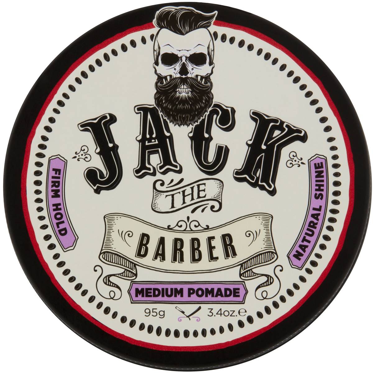 Jack The Barber Medium Pomade Mens Hair Styler Natural Shine 95g