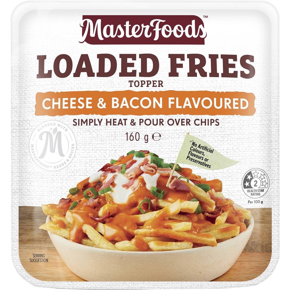 Calories in Masterfoods Loaded Fries Topper Cheese & Bacon Flavoured