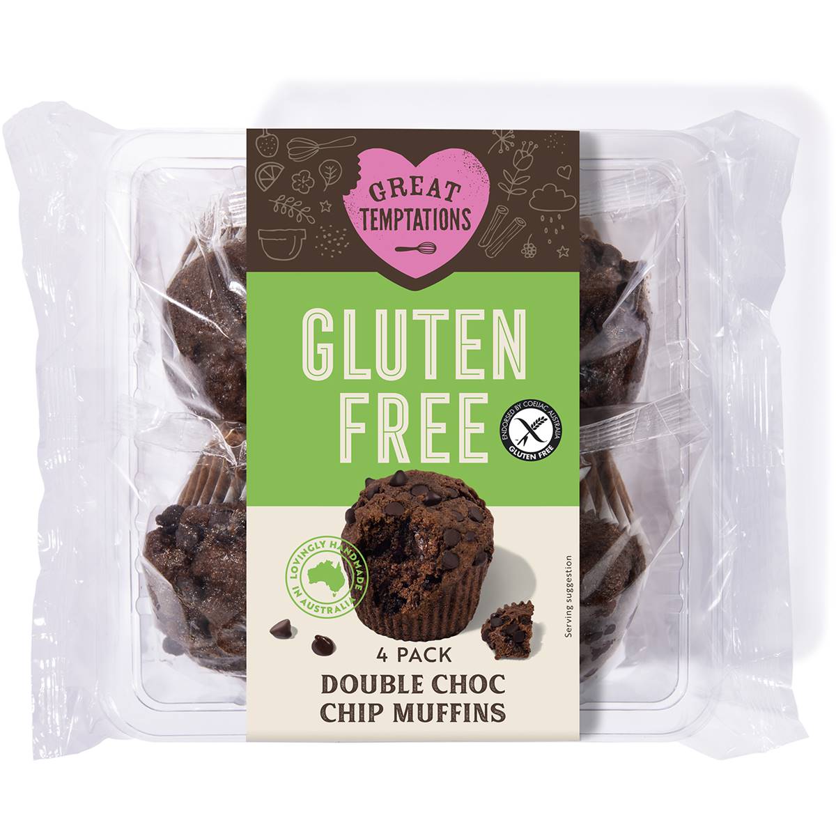 Calories in Great Temptations Gluten Free Double Choc Chip Muffins