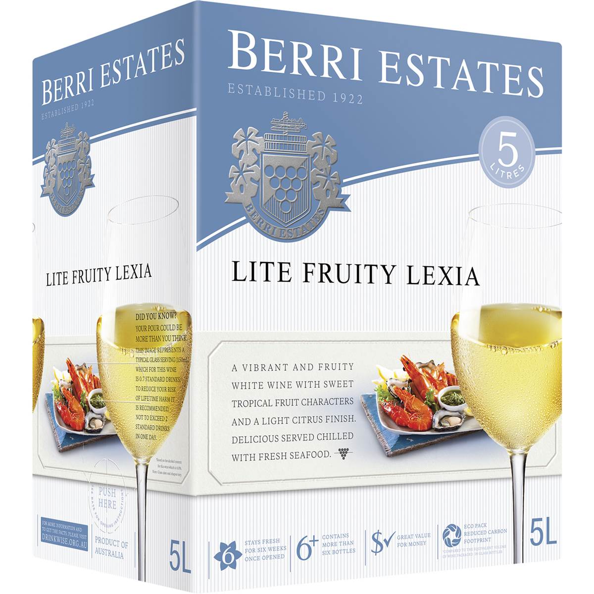 Calories in Berri Estates Cask Wine Lite Fruity Lexia