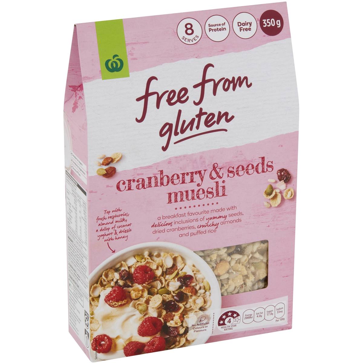 Calories in Woolworths Free From Gluten Cranberry & Seeds Muesli