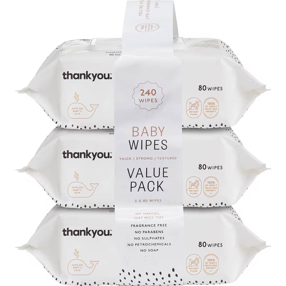 Thankyou. Thick & Soft Baby Wipes 80 x 3 pack