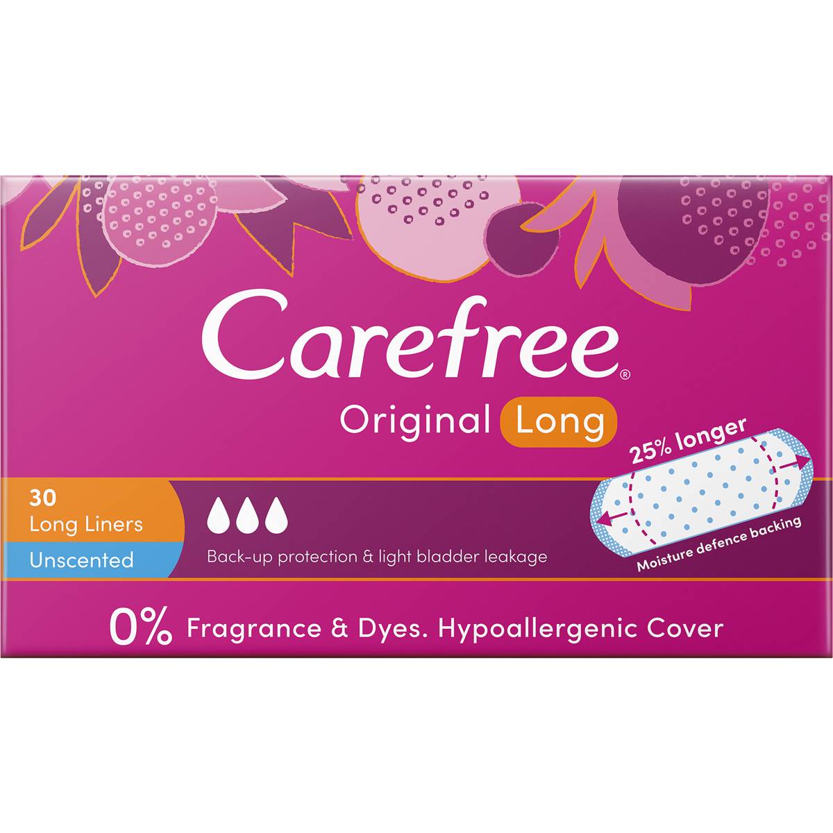 Carefree Original Long Unscented Liners 30 pack