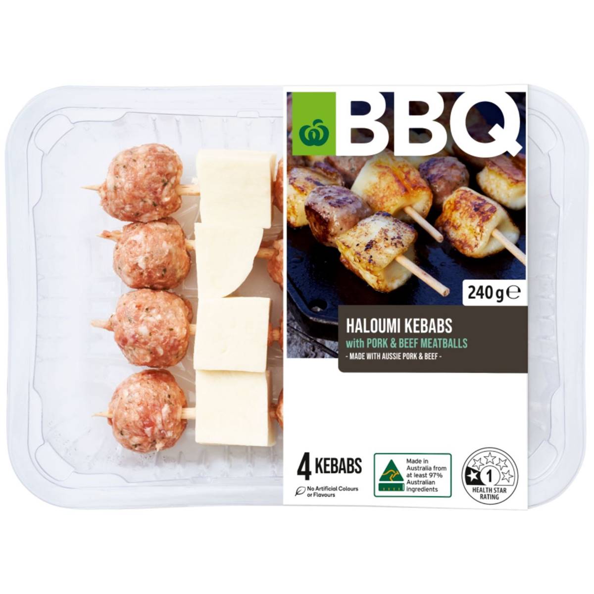 Calories in Woolworths Bbq Haloumi Kebabs With Pork & Beef Meatballs