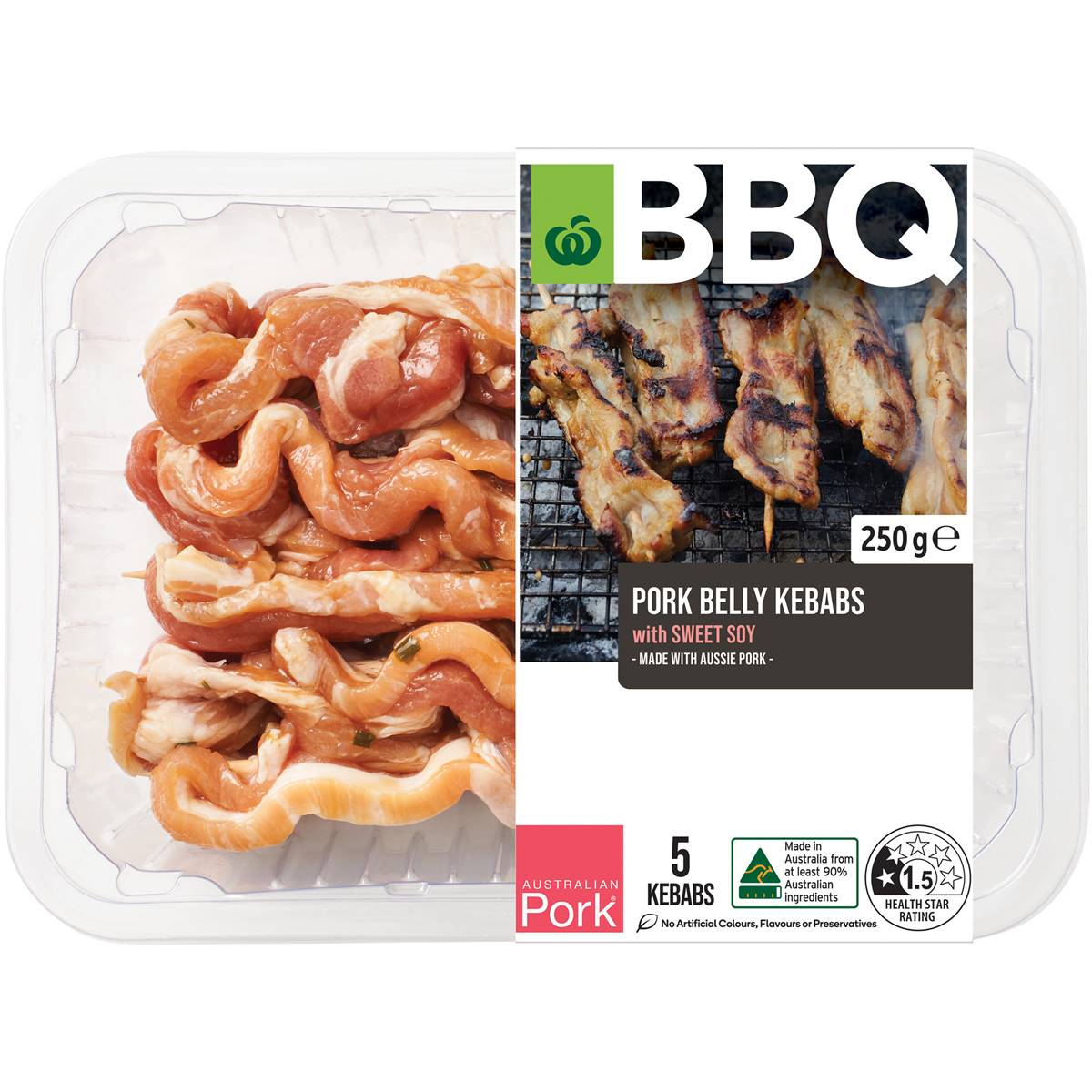 Calories in Woolworths Bbq Pork Belly Kebabs With Sweet Soy