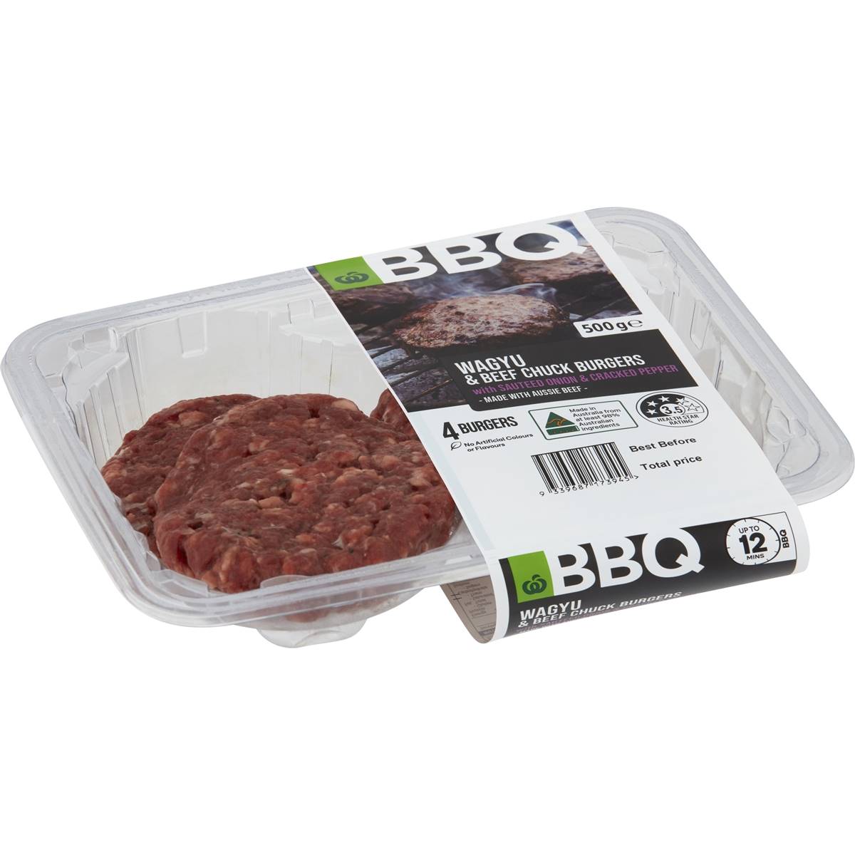 Calories in Woolworths Bbq Wagyu & Beef Chuck Burgers With Onion & Pepper