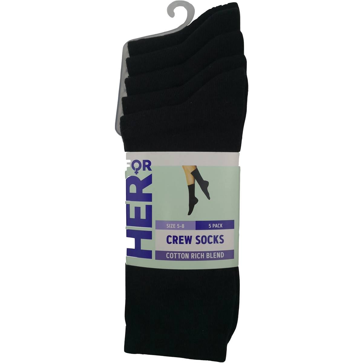 For Her Crew Socks Black Size 5-8