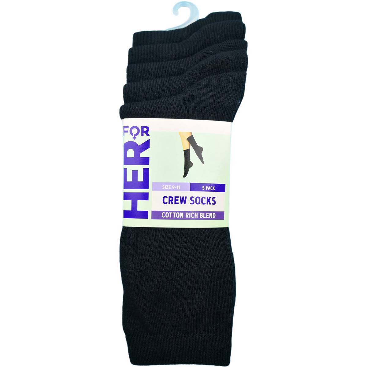 For Her Crew Socks Black Size 9-11