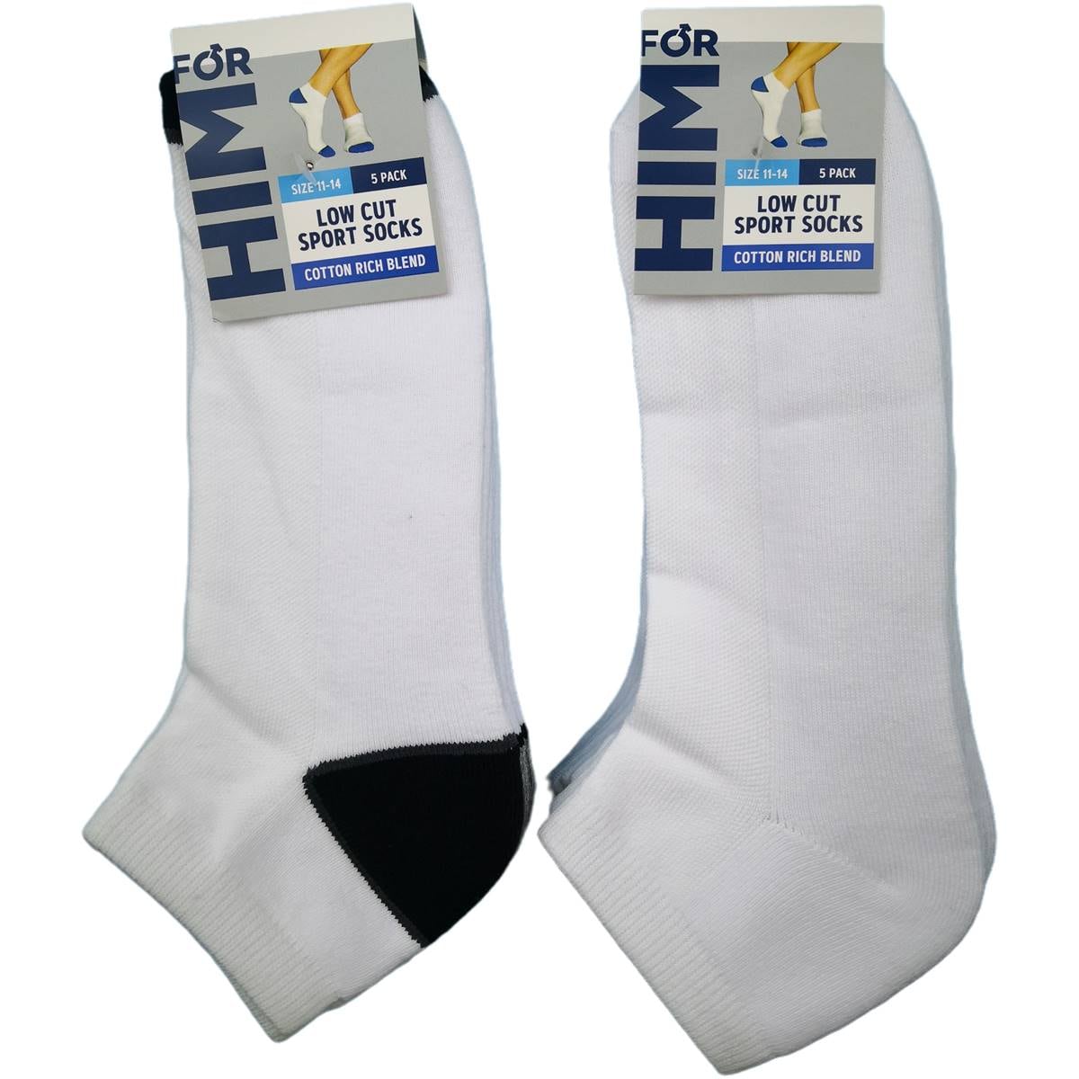 For Him Low Cut Sport Socks White Size 11-14