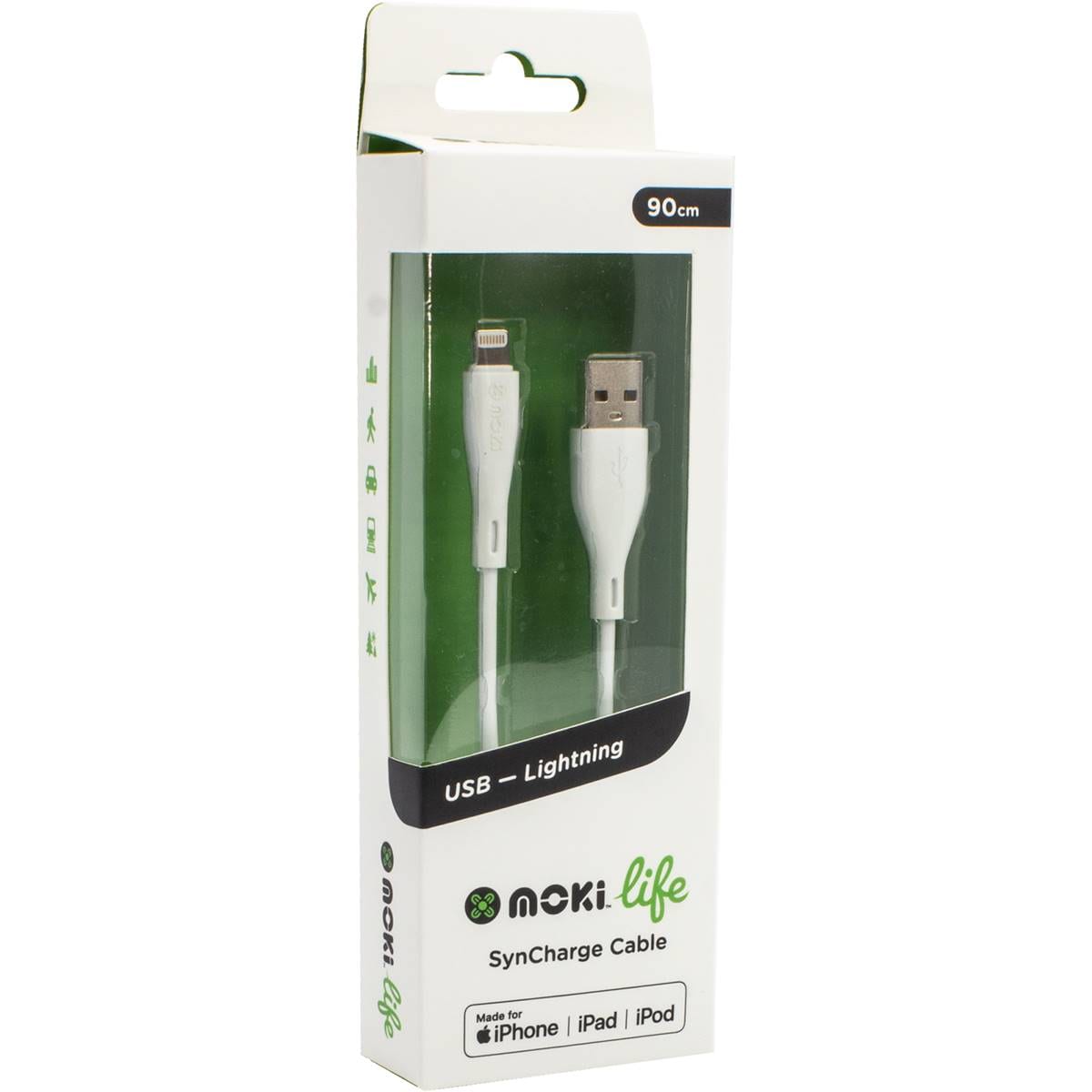 Moki Life Lightning To USB Syncharge Cable 90cm (Mfi)