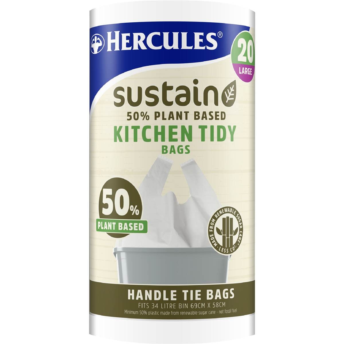 Hercules Sustain 50% Plant Based Kitchen Tidy Bag Large