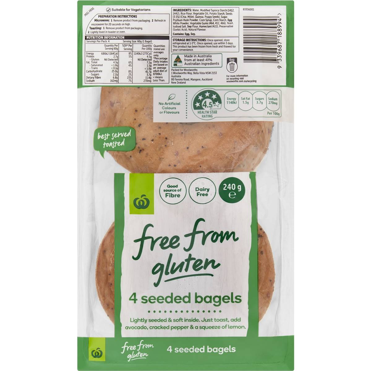 Woolworths Free From Gluten Seeded Bagels