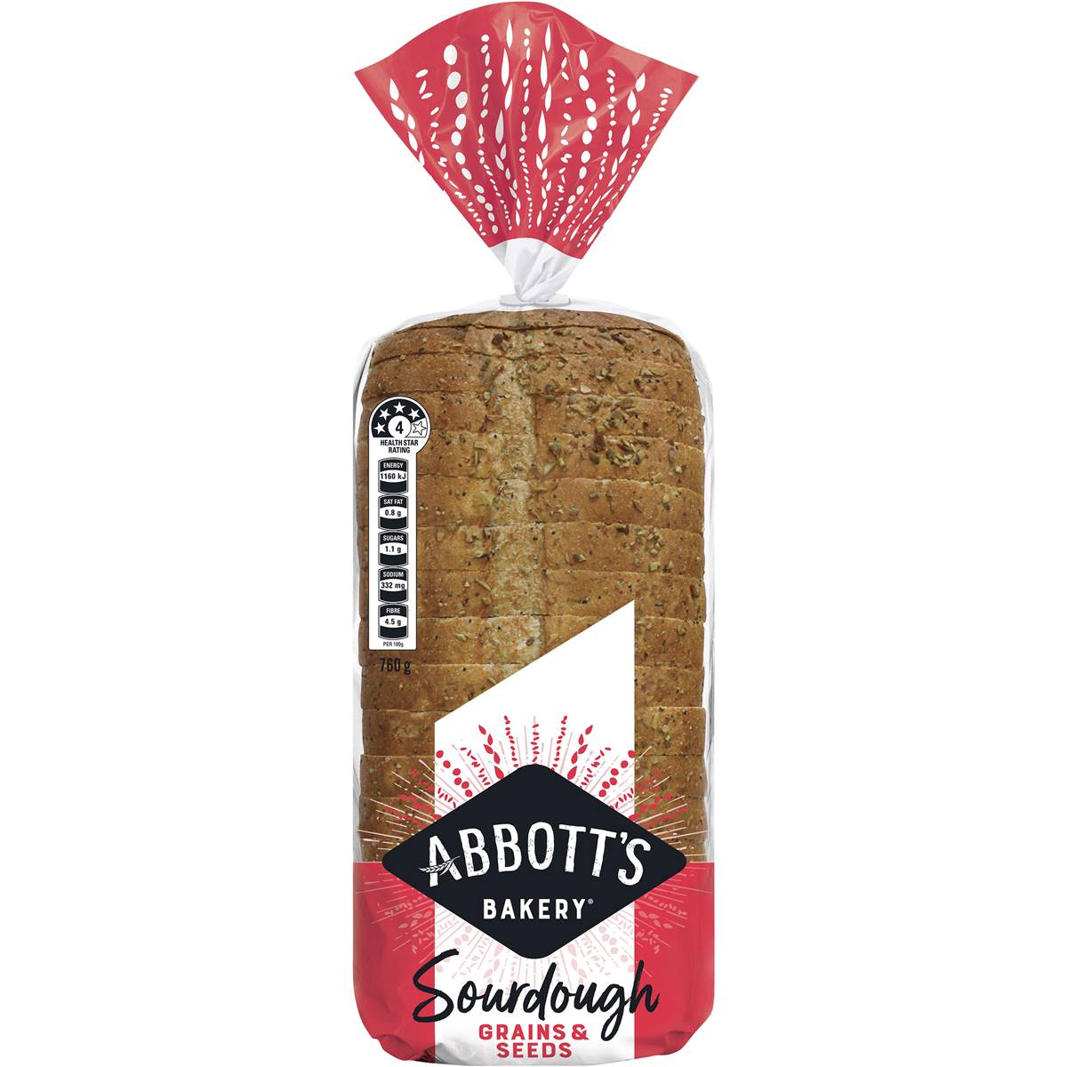 Calories in Abbott's Bakery Sourdough Grains & Seeds Bread Loaf