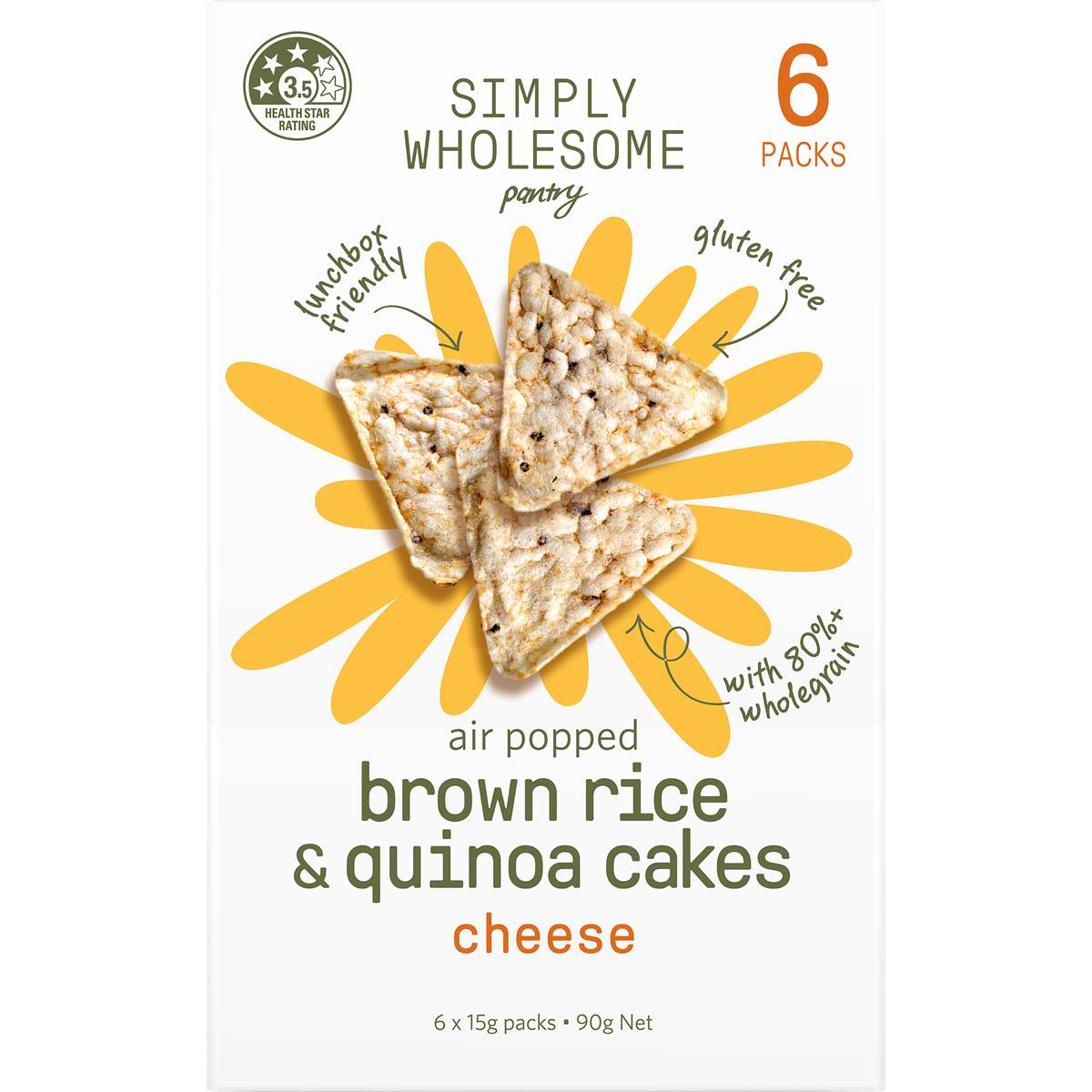 Simply Wholesome Pantry Air Popped Brown Rice & Quinoa Cakes Cheese 15g x 6 pack