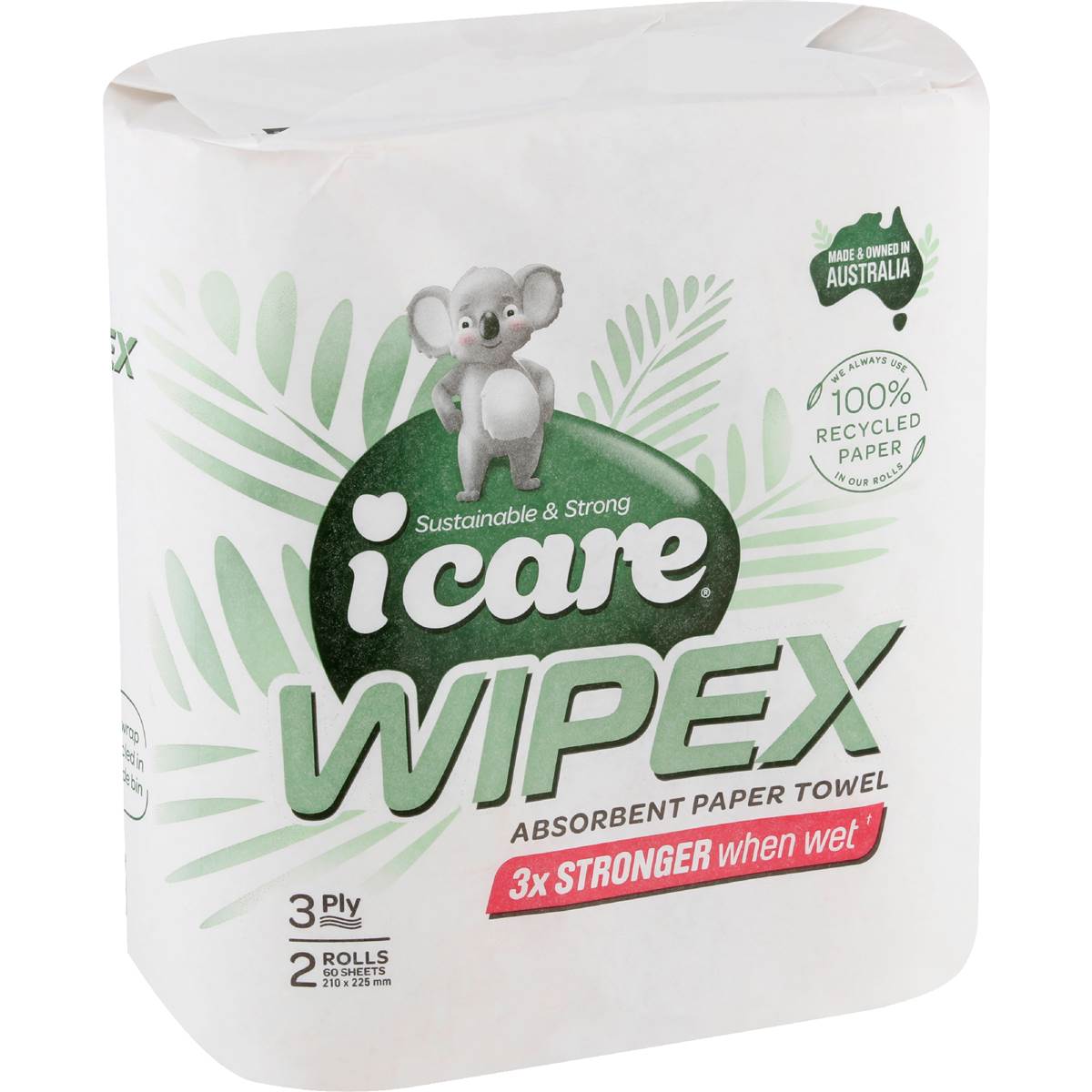 icare Wipex Recycled 3 Ply Paper Towel 2 x 60 pack
